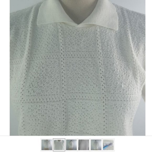 Vintage White Women Blouse Blouson Ribbed Knit Collared by Tradition Sears Small - Picture 2 of 6
